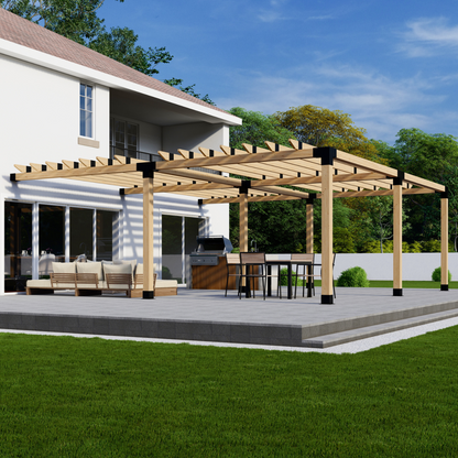 Zen Pergola DIY Attached Pergola Bracket Kit With Roof Rafters – 6-Post, Any Size Up to 24'x24', Optional Overhangs, 4x4 or 6x6 Steel Brackets, 5-Year Warranty