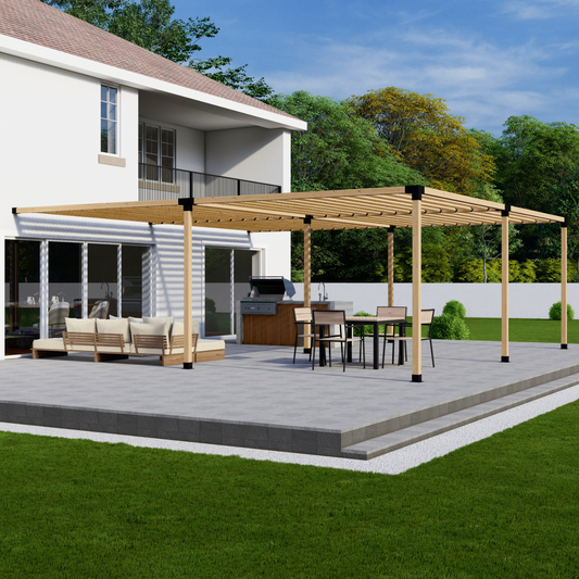 Zen Pergola DIY Attached Pergola Bracket Kit With Slatted Roof – 6-Post, Any Size Up to 24'x24', Straight or Angled Slats, 4x4 or 6x6 Steel Brackets, 5-Year Warranty