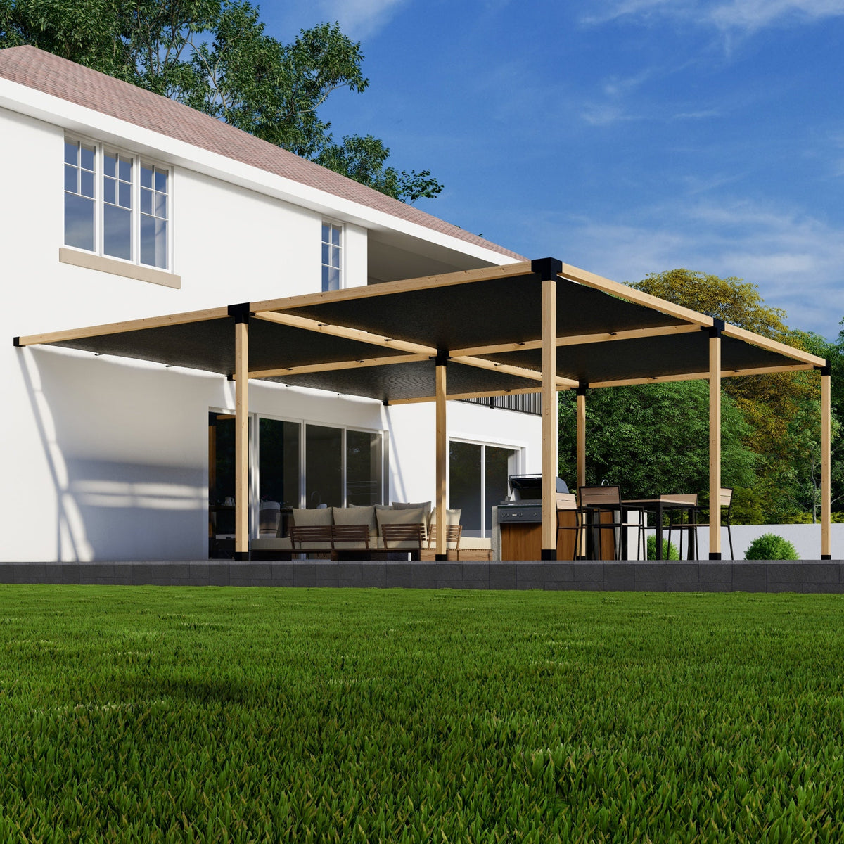 Zen Pergola DIY Attached Pergola Bracket Kit With Shade Canopies – 6-Post, Any Size Up to 24'x24', 95% UV Block, 4x4 or 6x6 Steel Brackets, 5-Year Warranty