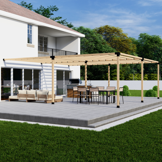 Zen Pergola DIY Attached Pergola Bracket Kit With Slatted Roof – 6-Post, Any Size Up to 24'x24', Straight or Angled Slats, 4x4 or 6x6 Steel Brackets, 5-Year Warranty