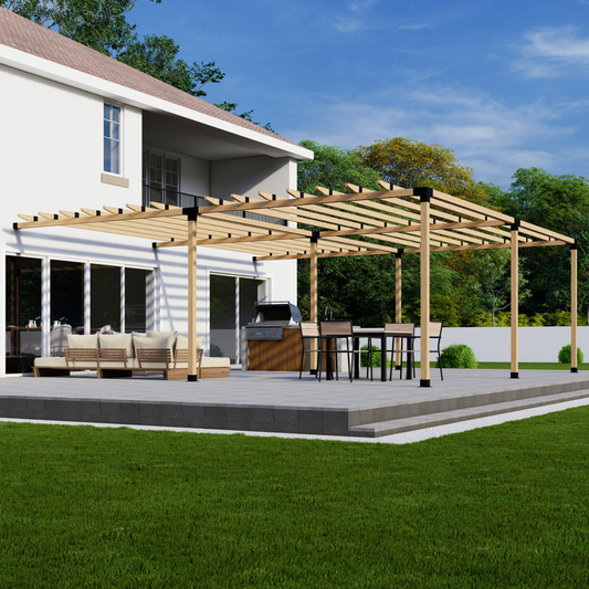 Zen Pergola DIY Attached Pergola Bracket Kit With Roof Rafters – 6-Post, Any Size Up to 24'x24', Optional Overhangs, 4x4 or 6x6 Steel Brackets, 5-Year Warranty