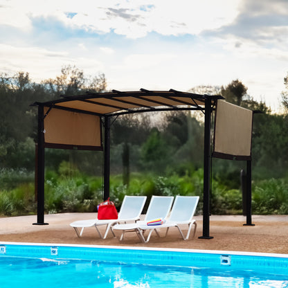 12 × 9 ft Steel Pergola with Retractable Side Shades – Beige & Brown