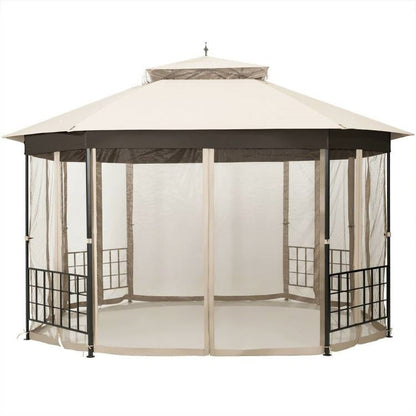 12 × 10 ft Octagonal Gazebo with Beige Canopy & Mesh Sidewalls