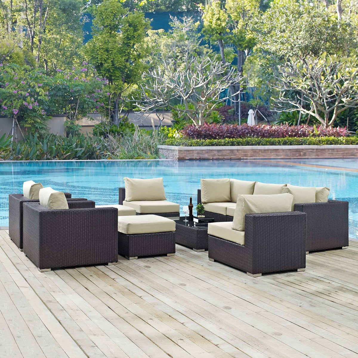 Modway Convene 10-Piece Outdoor Sectional Lounge Set – Modular, Weather-Resistant Cushions, Removable Covers, 3 Color Options