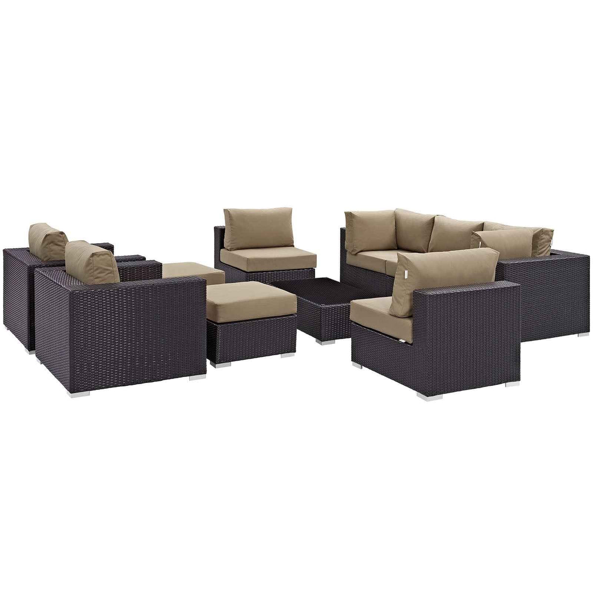 Modway Convene 10-Piece Outdoor Sectional Lounge Set – Modular, Weather-Resistant Cushions, Removable Covers, 3 Color Options