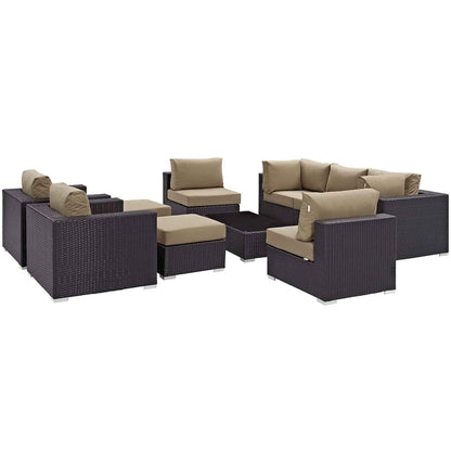 Modway Convene 10-Piece Outdoor Sectional Lounge Set – Modular, Weather-Resistant Cushions, Removable Covers, 3 Color Options