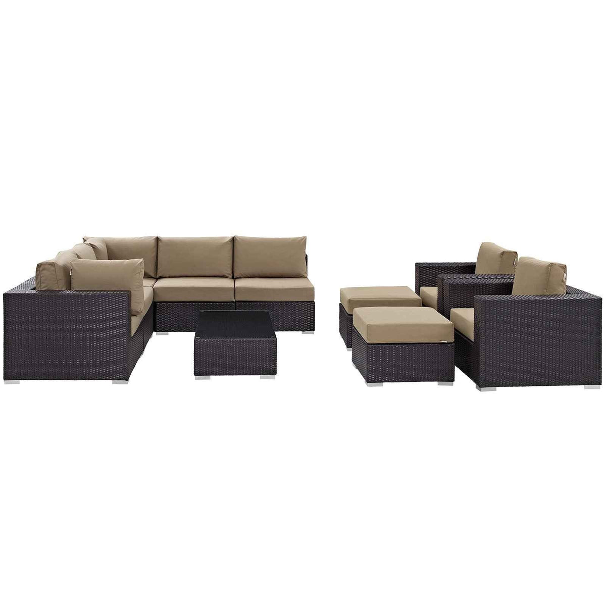 Modway Convene 10-Piece Outdoor Sectional Lounge Set – Modular, Weather-Resistant Cushions, Removable Covers, 3 Color Options