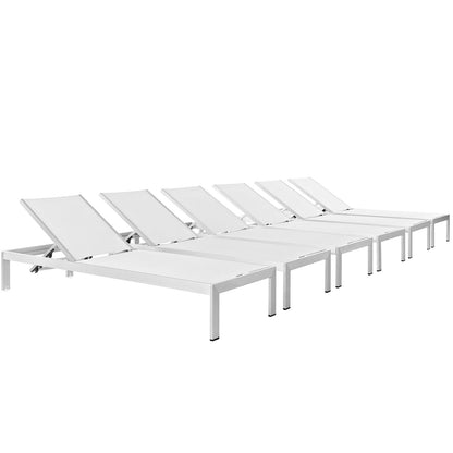 Modway Shore 6-Piece Outdoor Aluminum Chaise Lounge Set With Adjustable Backrests & Weather-Resistant Cushions