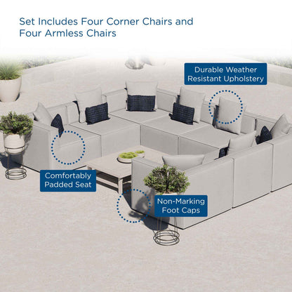 Modway Saybrook 8-Piece Outdoor Upholstered Sectional Sofa – Modular, UV-Resistant, Removable Covers, White, Gray, or Natural Navy
