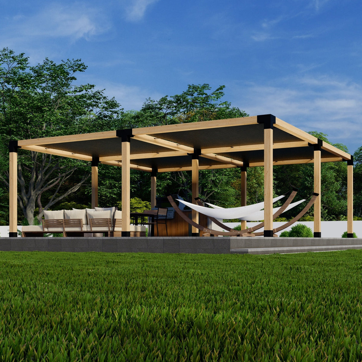 Zen Pergola DIY Freestanding Pergola Bracket Kit With Shade Canopies – 9-Post, Any Size Up to 24'x24', 95% UV Block, 4x4 or 6x6 Steel Brackets, 5-Year Warranty