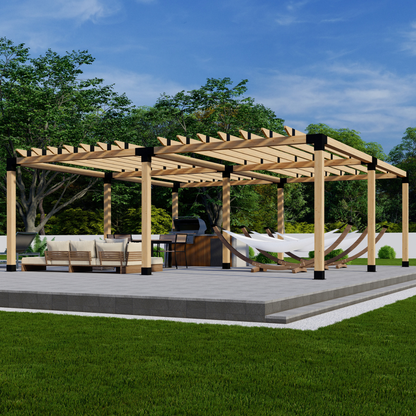 Zen Pergola DIY Freestanding Pergola Bracket Kit With Roof Rafters – 9-Post, Any Size Up to 24'x24', 4x4 or 6x6 Steel Brackets, 5-Year Warranty