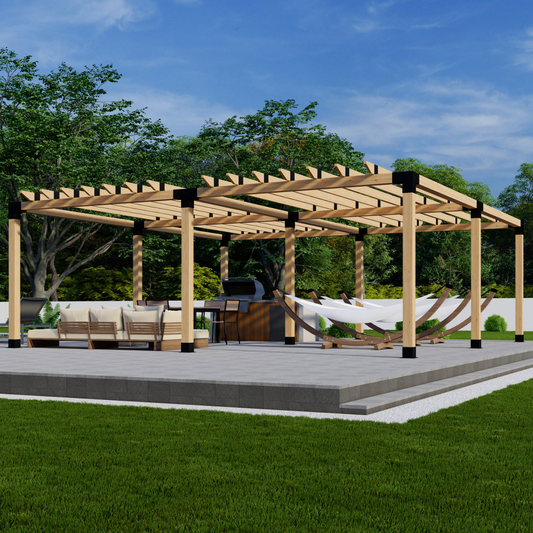 Zen Pergola DIY Freestanding Pergola Bracket Kit With Roof Rafters – 9-Post, Any Size Up to 24'x24', 4x4 or 6x6 Steel Brackets, 5-Year Warranty