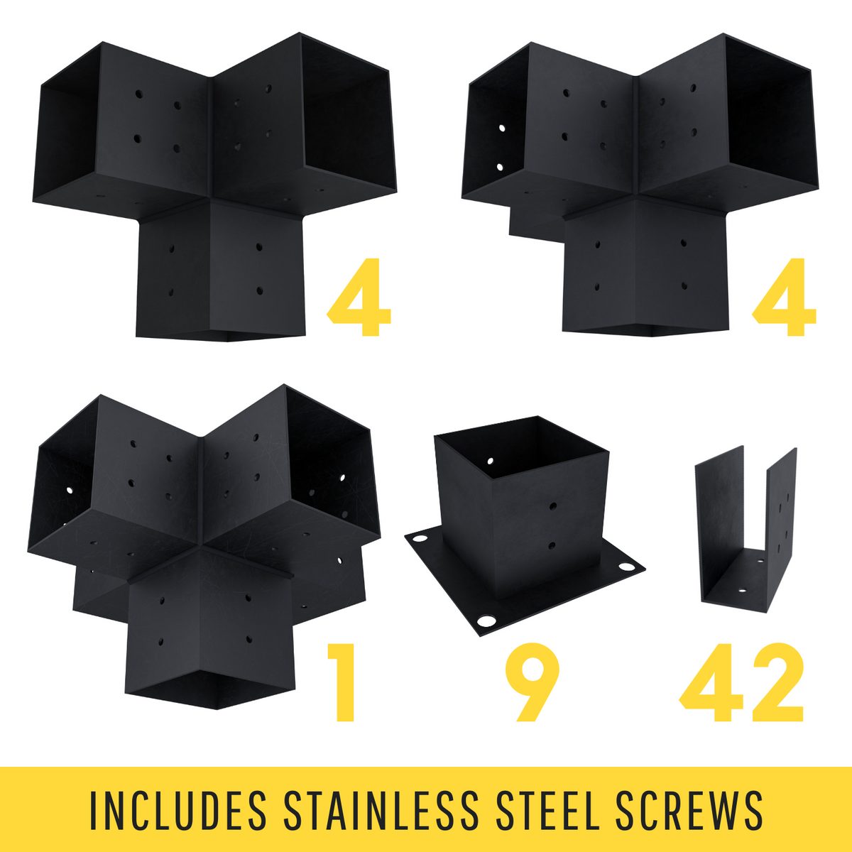 Zen Pergola DIY Freestanding Pergola Bracket Kit With Roof Rafters – 9-Post, Any Size Up to 24'x24', 4x4 or 6x6 Steel Brackets, 5-Year Warranty