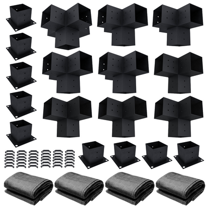 Zen Pergola DIY Freestanding Pergola Bracket Kit With Shade Canopies – 9-Post, Any Size Up to 24'x24', 95% UV Block, 4x4 or 6x6 Steel Brackets, 5-Year Warranty