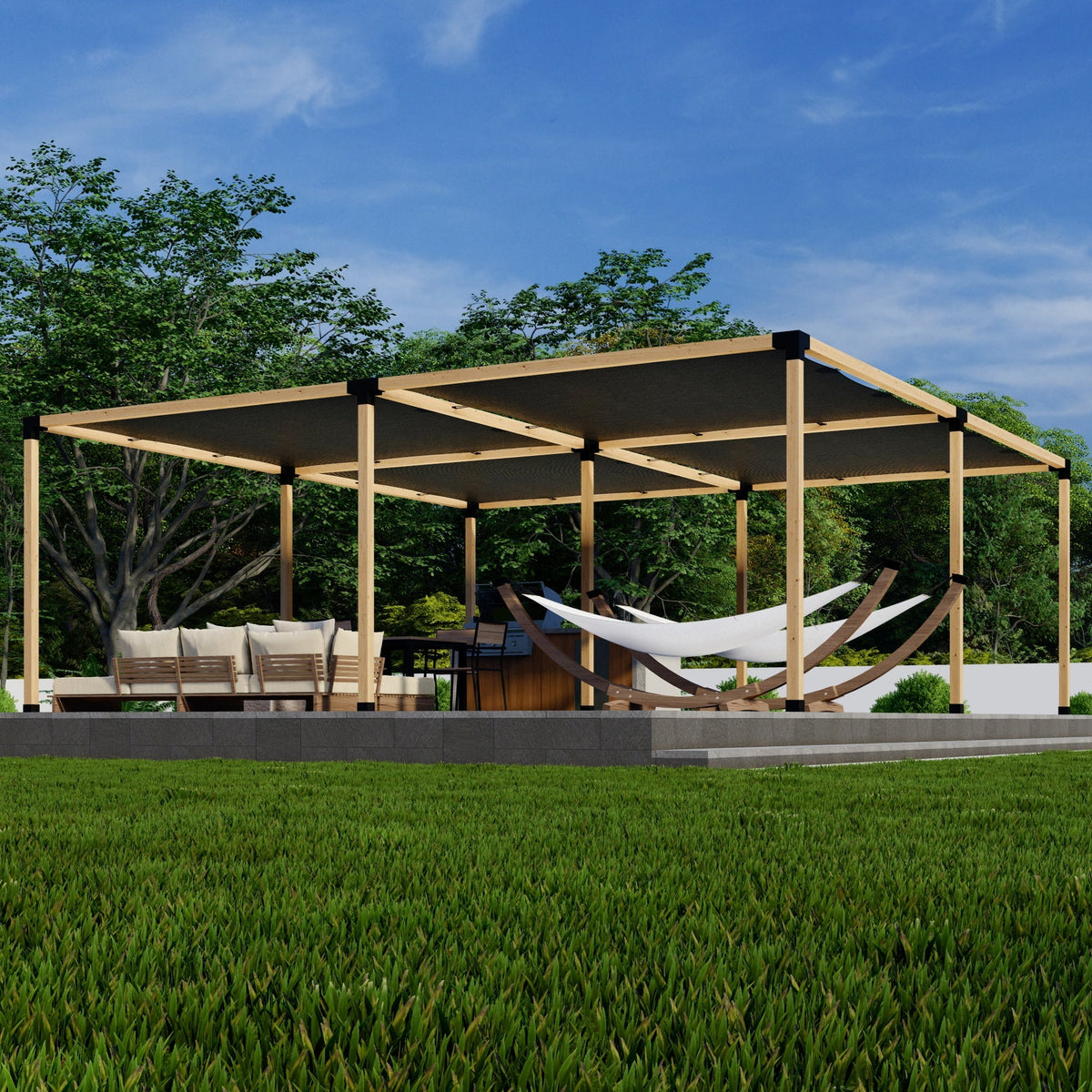 Zen Pergola DIY Freestanding Pergola Bracket Kit With Shade Canopies – 9-Post, Any Size Up to 24'x24', 95% UV Block, 4x4 or 6x6 Steel Brackets, 5-Year Warranty
