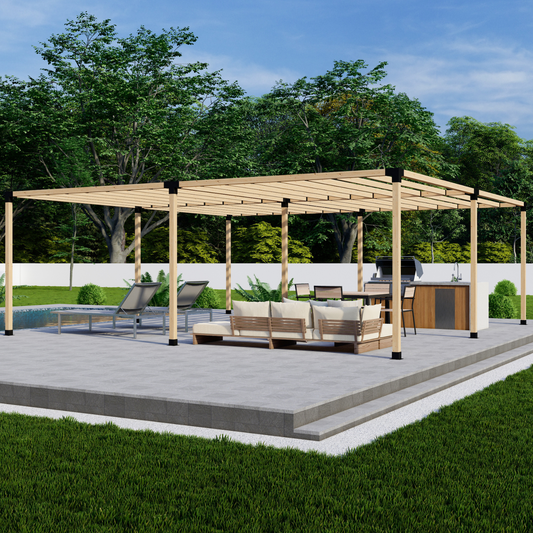Zen Pergola DIY Freestanding Pergola Bracket Kit With Slatted Roof – 9-Post, Any Size Up to 24'x24', Straight or Angled Slats, 4x4 or 6x6 Steel Brackets, 5-Year Warranty
