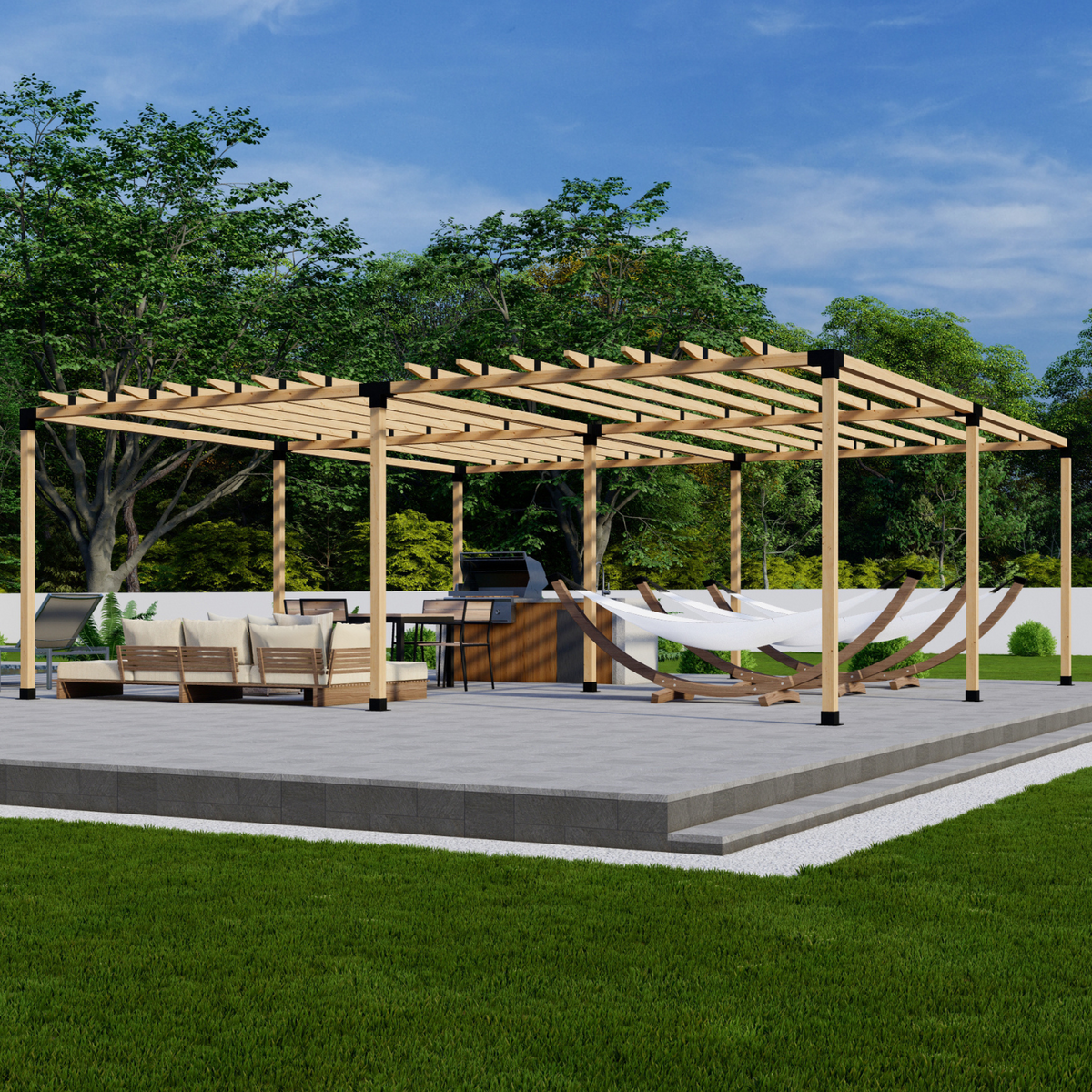 Zen Pergola DIY Freestanding Pergola Bracket Kit With Roof Rafters – 9-Post, Any Size Up to 24'x24', 4x4 or 6x6 Steel Brackets, 5-Year Warranty