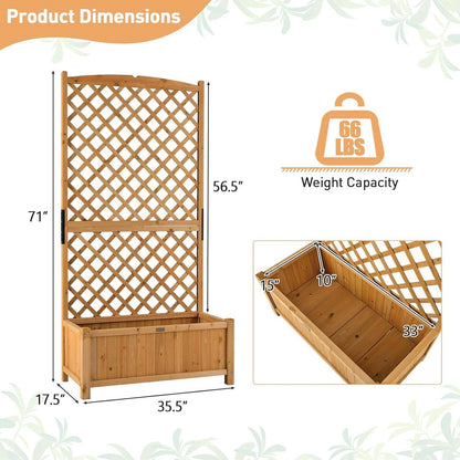 Fir Wood Raised Planter with Diamond Lattice Trellis – 71 in Tall