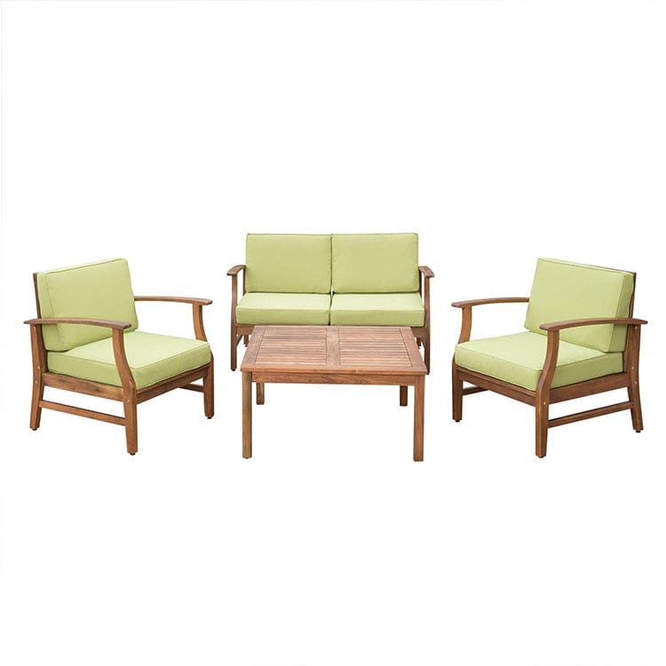 Acacia Wood Patio Chat Set – Teak Finish, Cream, Blue or Green Cushions