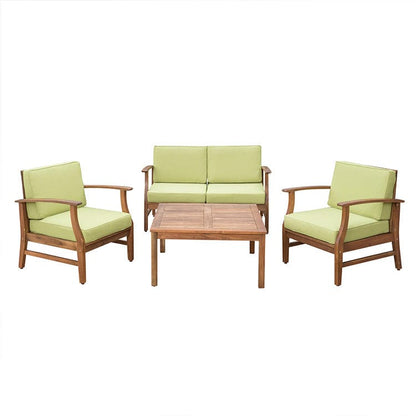 Acacia Wood Patio Chat Set – Teak Finish, Cream, Blue or Green Cushions