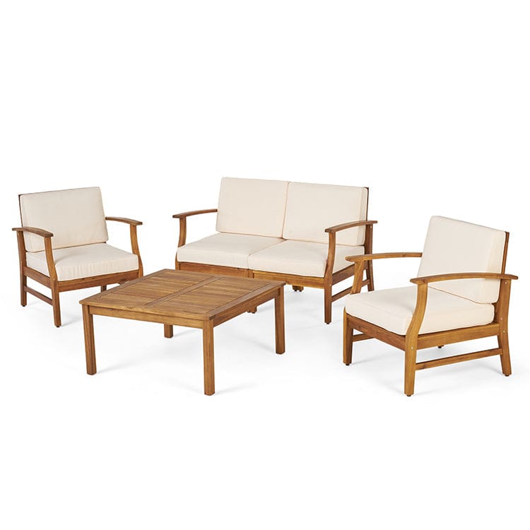 Acacia Wood Patio Chat Set – Teak Finish, Cream, Blue or Green Cushions