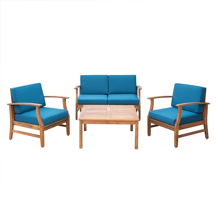 Acacia Wood Patio Chat Set – Teak Finish, Cream, Blue or Green Cushions