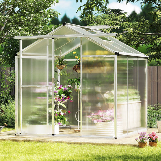 Large Walk-In Greenhouse With Rain Gutters, Polycarbonate Panels & Adjustable Roof Vent – 6 ft or 8 ft