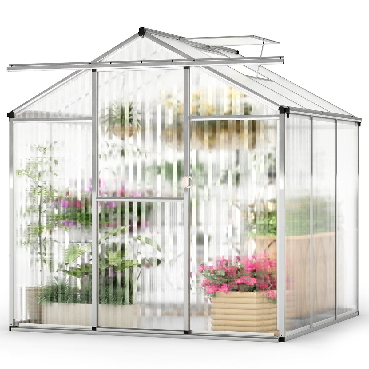 Large Walk-In Greenhouse With Rain Gutters, Polycarbonate Panels & Adjustable Roof Vent – 6 ft or 8 ft