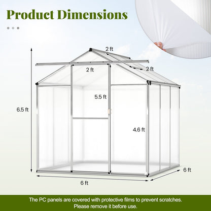 Large Walk-In Greenhouse With Rain Gutters, Polycarbonate Panels & Adjustable Roof Vent – 6 ft or 8 ft