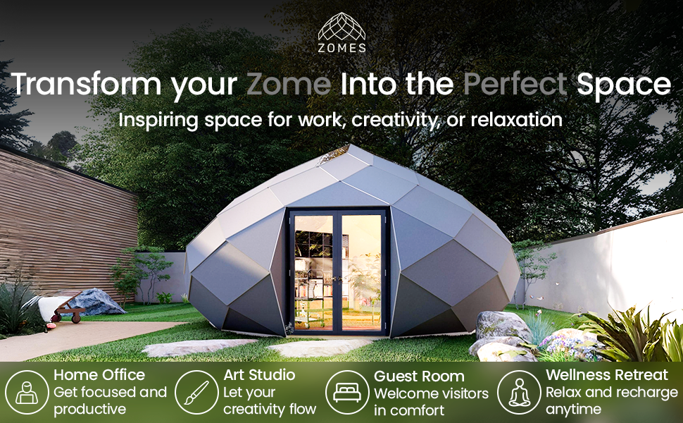 Patio Elegance Zomes Studio – Premium Outdoor Garden Pod, Panoramic Glass, All-Season, Multi-Use Studio Structure