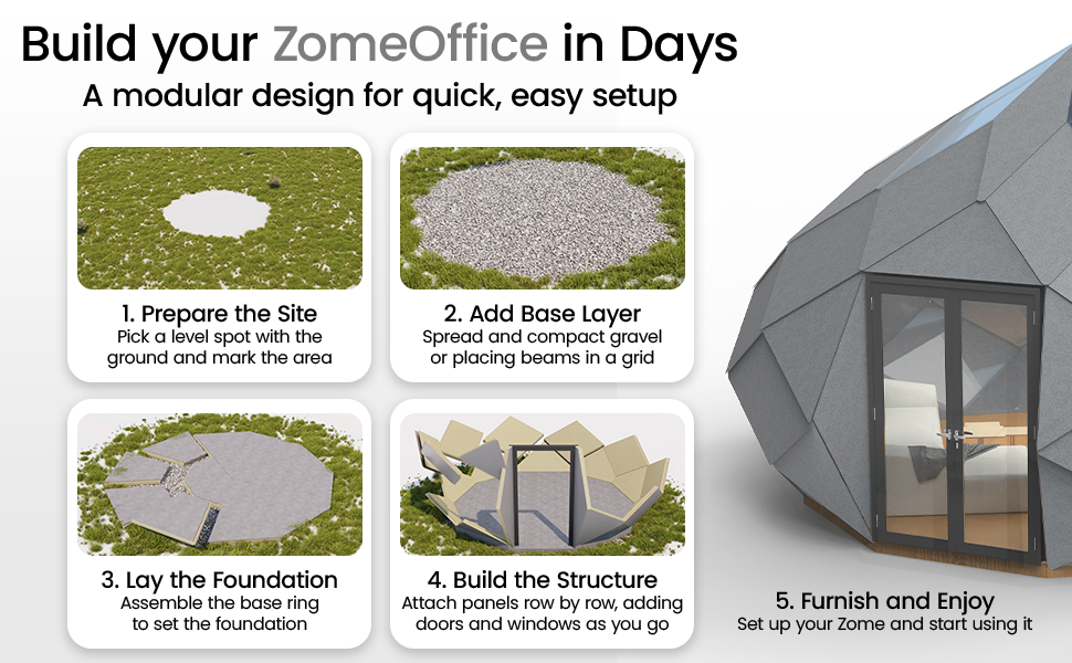 Patio Elegance Zomes Office – Premium Outdoor Office Pod, Panoramic Glass, Insulated, All-Season, Dedicated Backyard Workspace