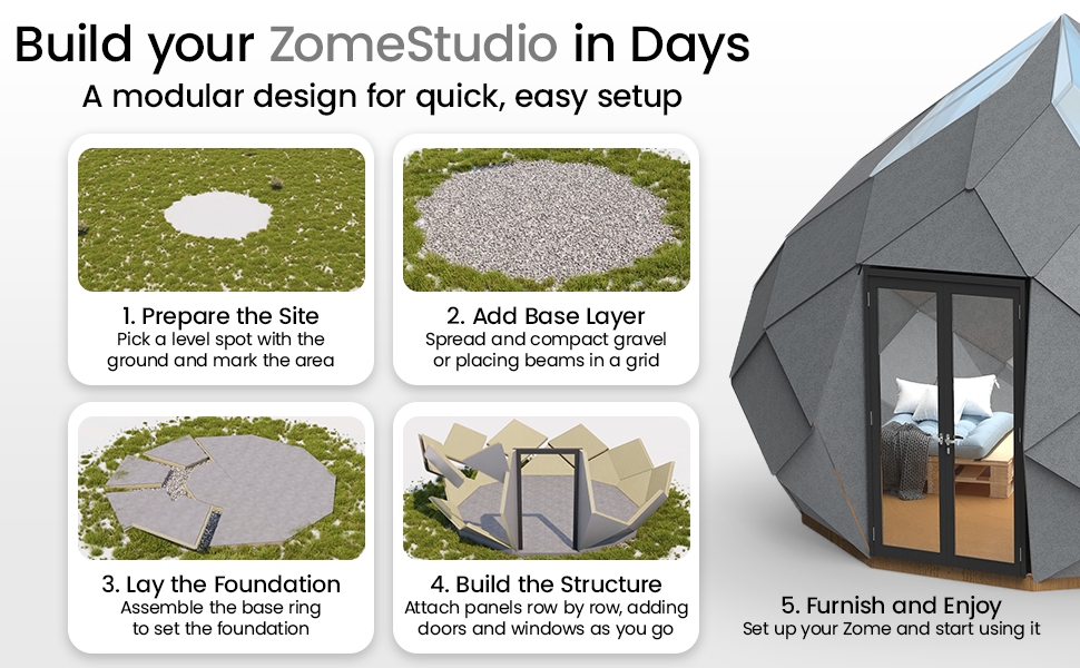 Patio Elegance Zomes Pod – 120 sq ft Eco-Friendly Outdoor Office & Studio Pod, Insulated, Noise-Dampening, Mold & Pest Resistant, All-Season