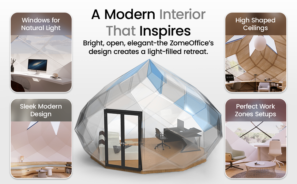Patio Elegance Zomes Office – Premium Outdoor Office Pod, Panoramic Glass, Insulated, All-Season, Dedicated Backyard Workspace