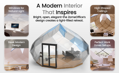 Patio Elegance Zomes Office – Premium Outdoor Office Pod, Panoramic Glass, Insulated, All-Season, Dedicated Backyard Workspace