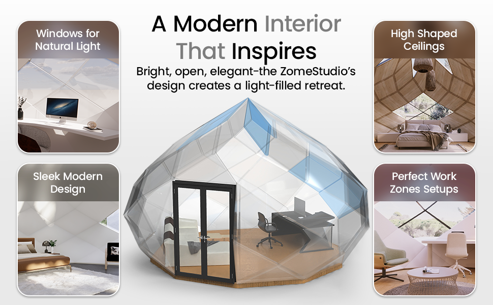 Patio Elegance Zomes Studio – Premium Outdoor Garden Pod, Panoramic Glass, All-Season, Multi-Use Studio Structure