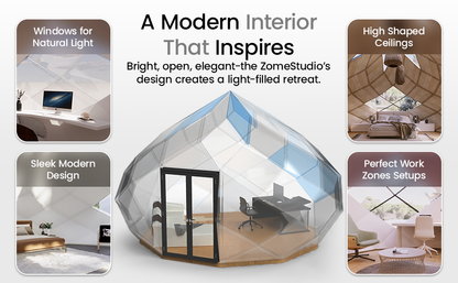 Patio Elegance Zomes Studio – Premium Outdoor Garden Pod, Panoramic Glass, All-Season, Multi-Use Studio Structure