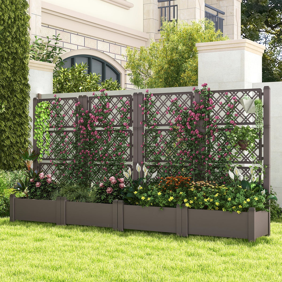 Self-Watering Raised Garden Bed Planter Box With Expandable Trellis & Water Level Indicator – 14 Gallon