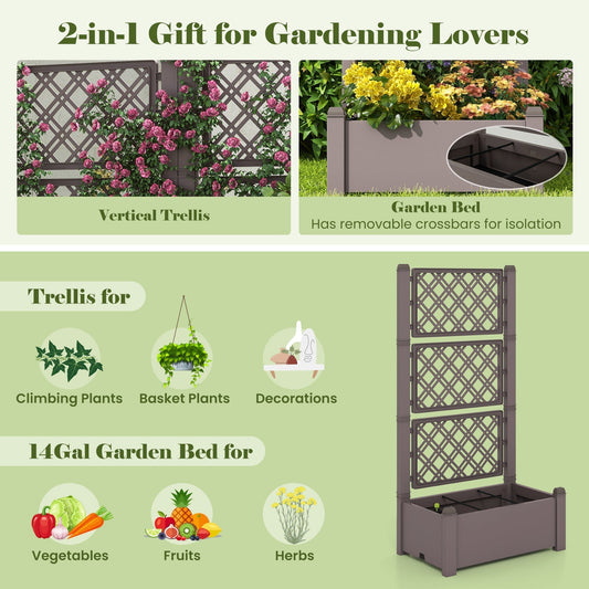 Self-Watering Raised Garden Bed Planter Box With Expandable Trellis & Water Level Indicator – 14 Gallon