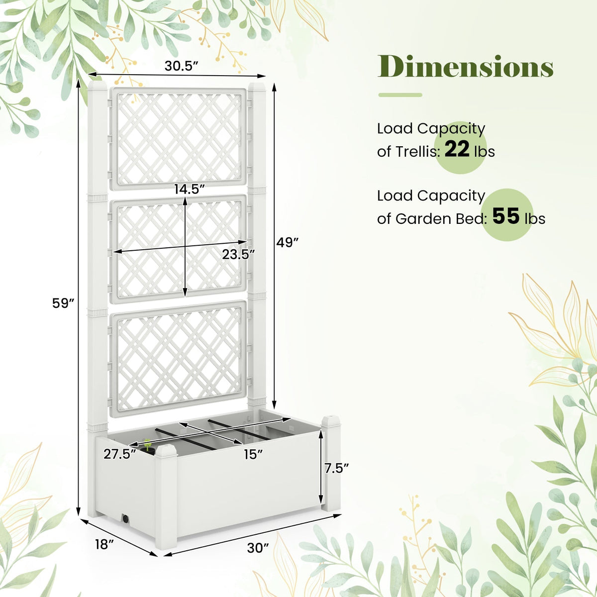 Self-Watering Raised Garden Bed Planter Box With Expandable Trellis & Water Level Indicator – 14 Gallon