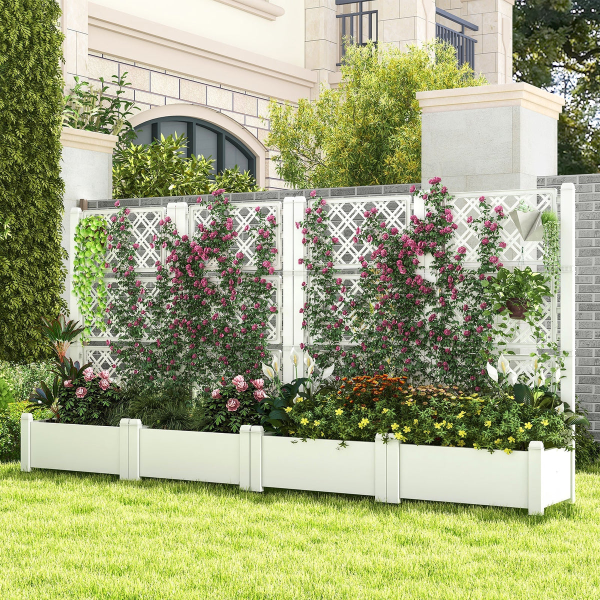 Self-Watering Raised Garden Bed Planter Box With Expandable Trellis & Water Level Indicator – 14 Gallon