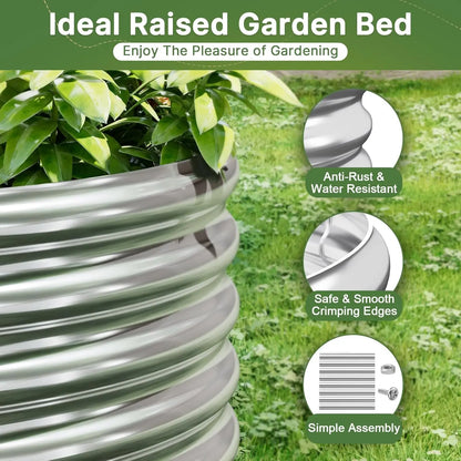 3-Piece Galvanized Steel Raised Garden Bed Set – Outdoor Metal Planter Box for Vegetables & Flowers, 3x2 ft