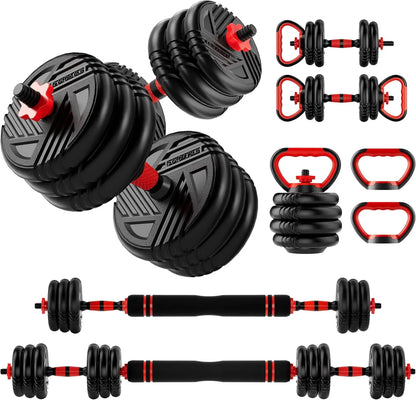 Adjustable Dumbbell Set with Barbell & Kettlebell Configurations