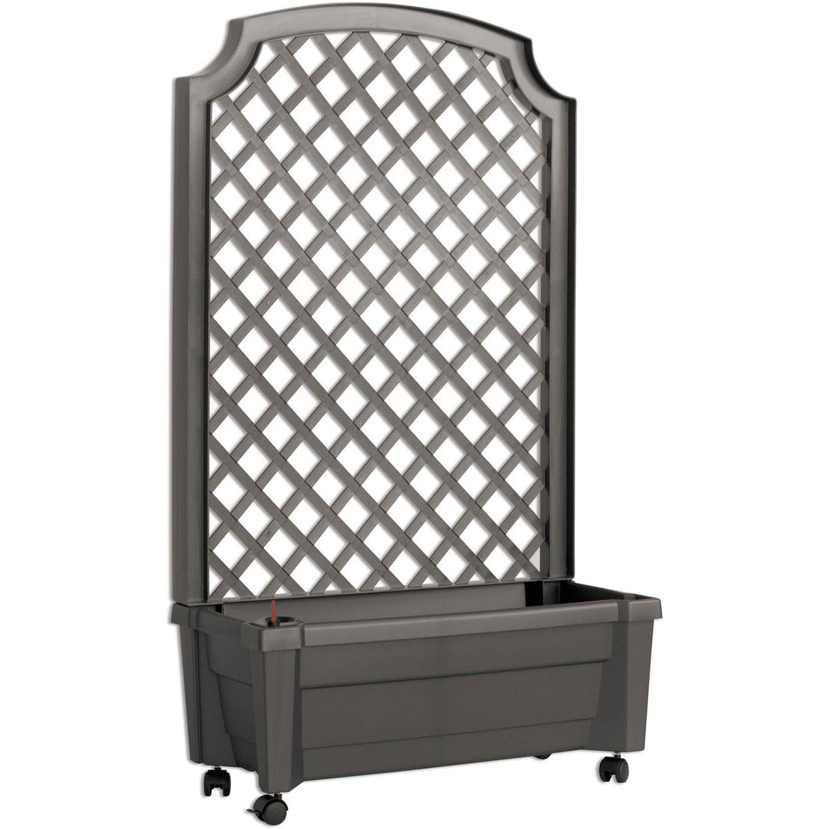 Gray Self-Watering Planter with Trellis & Locking Wheels