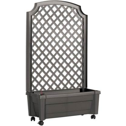 Gray Self-Watering Planter with Trellis & Locking Wheels