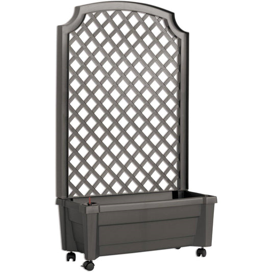 Gray Self-Watering Planter with Trellis & Locking Wheels