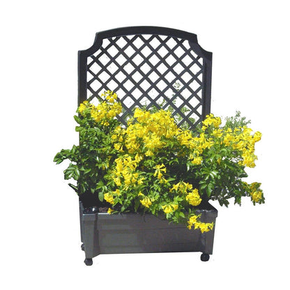 Gray Self-Watering Planter with Trellis & Locking Wheels