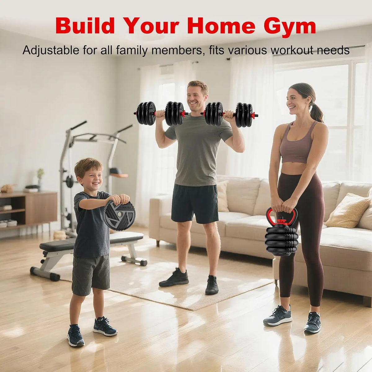 Adjustable Dumbbell Set with Barbell & Kettlebell Configurations