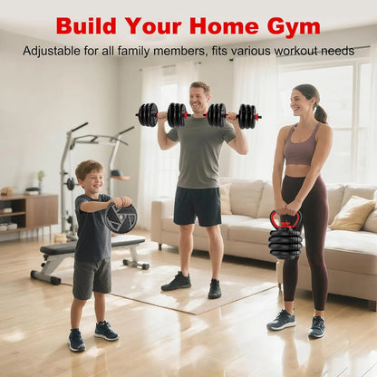 Adjustable Dumbbell Set with Barbell & Kettlebell Configurations