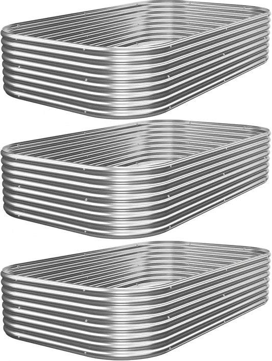 3-Piece Galvanized Steel Raised Garden Bed Set – Outdoor Metal Planter Box for Vegetables & Flowers, 3x2 ft