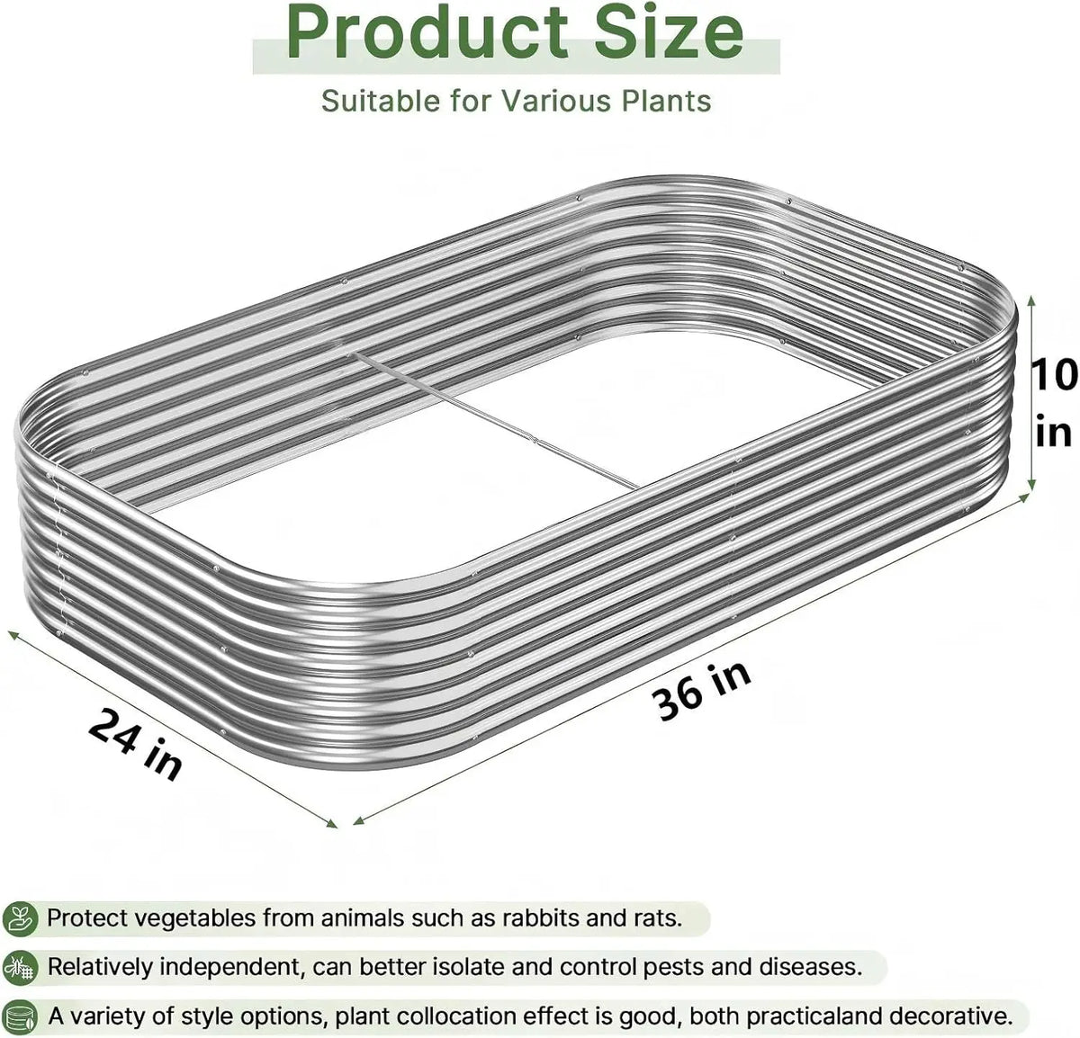 3-Piece Galvanized Steel Raised Garden Bed Set – Outdoor Metal Planter Box for Vegetables & Flowers, 3x2 ft